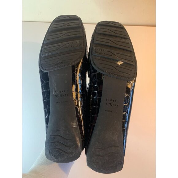 Stuart Weitzman Croc Embossed Patent Leather Loafer Shoe Black 8 M - Picture 7 of 9